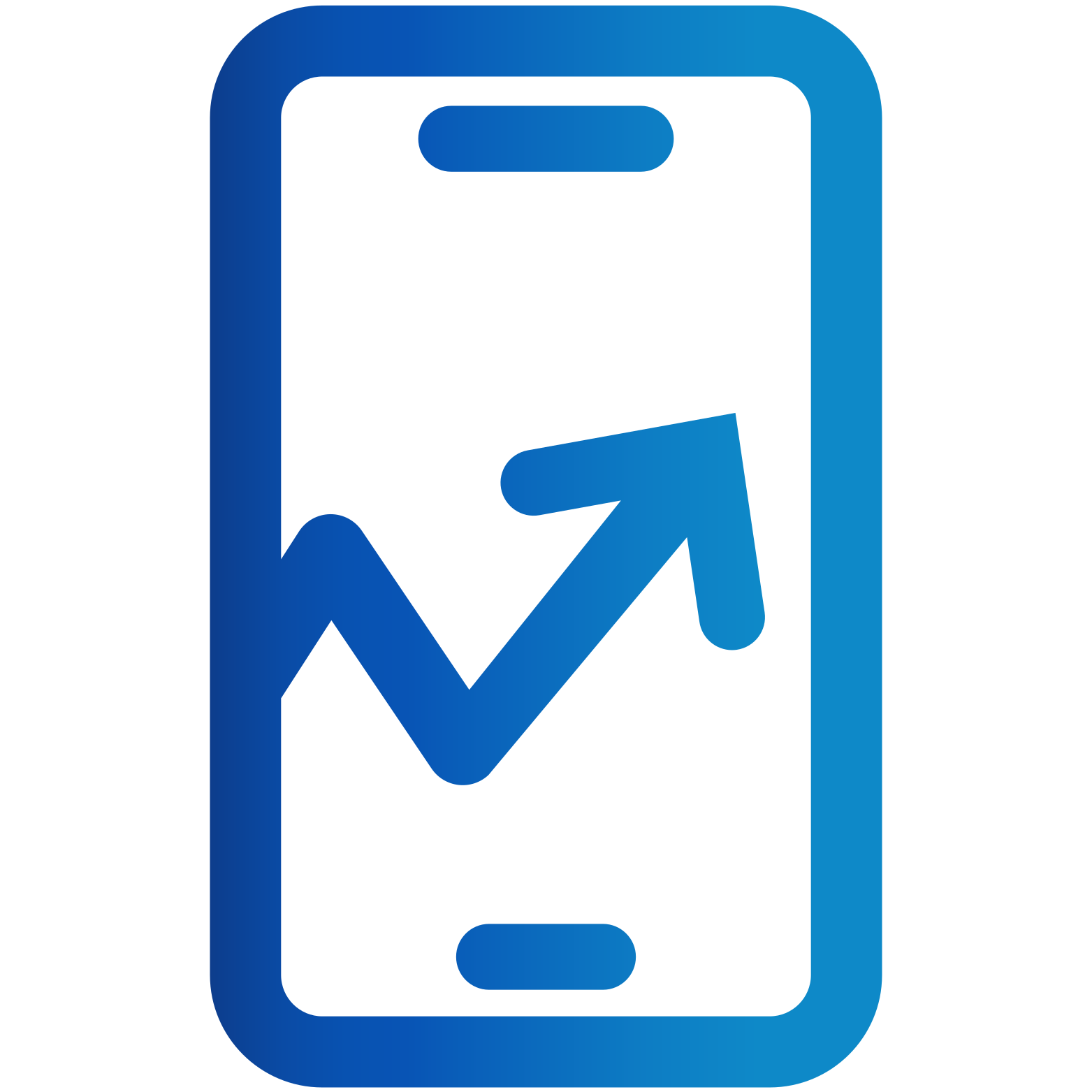 Blue icon of a mobile phone with an arrow 